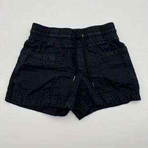 Athleta Cabo Linen Shorts Black Smocked Elastic Waist Drawstring Pockets Size 0